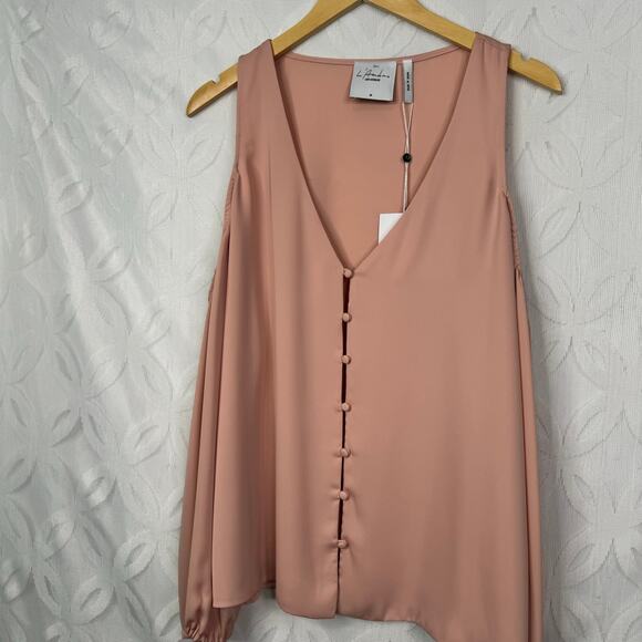 L'ACADEMIE Cold Shoulder Long Sleeve V Neck Blush Top Size M NWT $139 - Picture 5 of 9